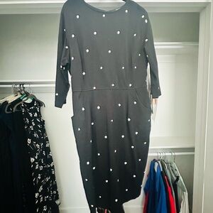 eShakti Black Dress with White Polka Dots with pockets!